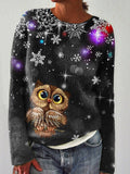 Autumn Winter Cute Owl Print Casual Knit Pullover Sweater