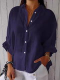 Women’s Cotton & Linen Casual Tie-Back Shirt Navy Blue / S