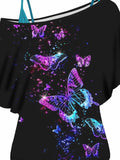 Women's Artistic Design Butterfly Two Piece Suit Top