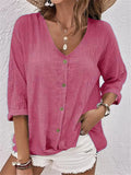 Casual V-Neck Pullover Short-Sleeved Blouse Pink / S