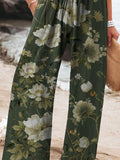 Women’s Vintage Floral Art Printed Cotton And Linen Casual Pants