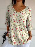 Vintage Style Petite Rose Pattern Printed Women’s Casual Pullover Knit