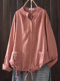 Women’s Retro Style Cotton Yarn Solid Color Jacket Pink / Onesize