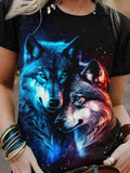 Women's Artistic Design Wolf Stars Casual  T-shirt