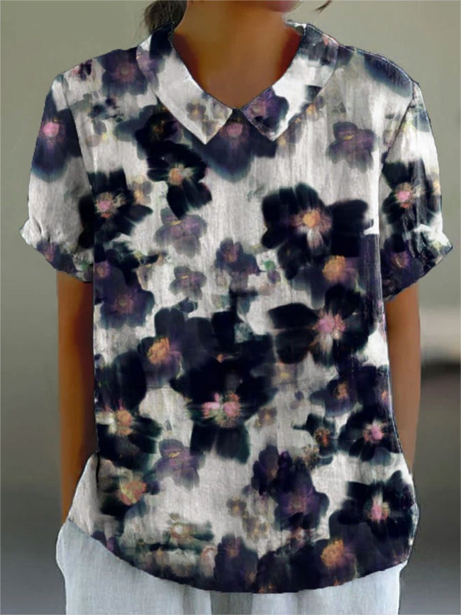 Women’s Flower Print Casual Cotton And Linen Shirt Multicolor / S