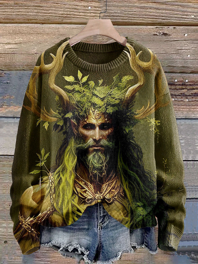 Christmas  Cernunnos Celtic God Of Nature Art  Print Knit Pullover Sweater