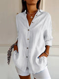 Women’s Single-Row Buttons Pleated Solid Color Shirt White / S