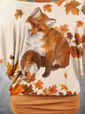 Women's Animal Fox Maple Leaf Art Design Two Piece Suit Top
