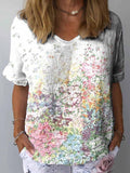 Women’s Colorful Floral Positioning Print Casual Cotton And Linen Shirt Multicolor / S