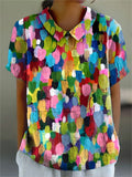 Women’s Colorful Art Print Casual Cotton And Linen Shirt Multicolor / S