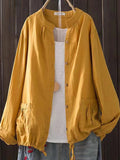 Women’s Retro Style Cotton Yarn Solid Color Jacket Yellow / Onesize