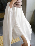 Women’s Plain Color Casual Nine-Point Pants Fake Two-Piece Cotton And Linen Wide-Leg Skirt