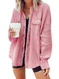 Women’s Fall Casual Lapel Neck Patchwork Irregular Shirt Jacket Pink / S