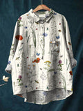 Women’s Vintage Lovely Floral Art Print Casual Cotton And Linen Shirt Multicolor / S