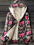 Skull Halloween Art Print Waffle Plush Thick Long-Sleeved Hooded Coat Multicolor / S