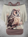 Women's Owl Art Design Two Piece Suit Top