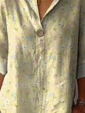 Sweet Petite Spring Garden Pattern Printed Women’s Casual Cotton Linen Shirt