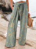 Women's Vintage Floral Art Printed Cotton And Linen Casual Pants