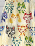 Women’s Cute Cat Art Print Linen Pocket Skirt