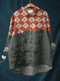 Women’s Japanese Art Print Casual Cotton And Linen Shirt Multicolor / S