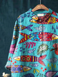 Women’s Fish Print Casual Cotton And Linen Shirt