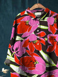 Women’s Flower Print Casual Cotton And Linen Shirt