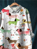 Cat Art Print Casual Cotton And Linen Shirt