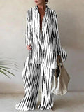 Women’s Long Sleeves Wide Leg Printed Lapel Two Pieces Set Multicolor / S