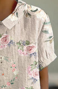 Women’s Vintage Oil Painting Rose Flower Pattern Print Casual Cotton And Linen Shirt