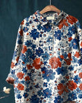 Women’s Flower Print Casual Cotton And Linen Shirt