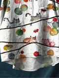 Cat Art Print Casual Cotton And Linen Shirt