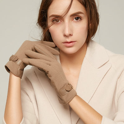 Ladies Cashmere And Sheepskin Knitted Warm Gloves