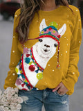 Women's Funny Christmas Alpaca Print Casual Round Neck Long-Sleeved Sweatshirts