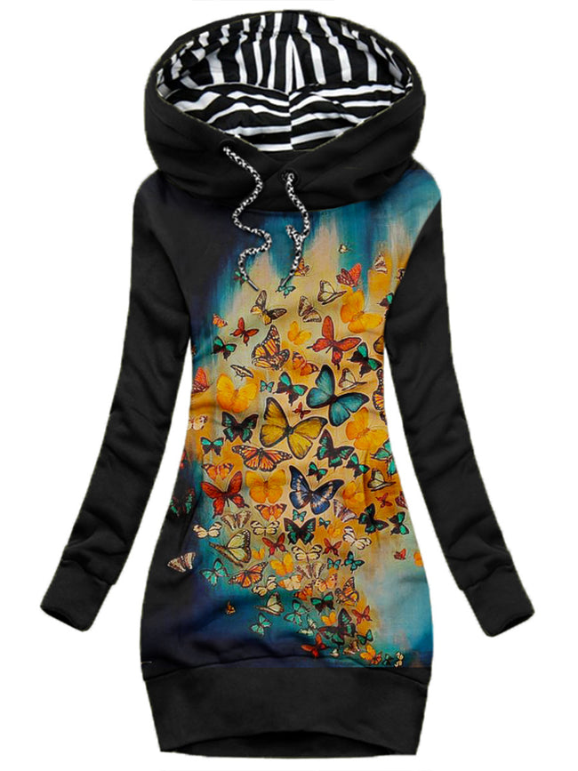 Women's Daily Vintage Butterfly Print Hoodie-1020-09