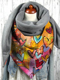 Casual Heart Print Triangle Scarf Autumn/Winter Accessories Warm and Windproof