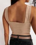 Square Neck Backless Knit Basic Tank Top