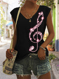 Glitter Treble Clef V Neck Tank Top