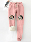 Lustig Katze Vlies Elastische Taille Freizeithose