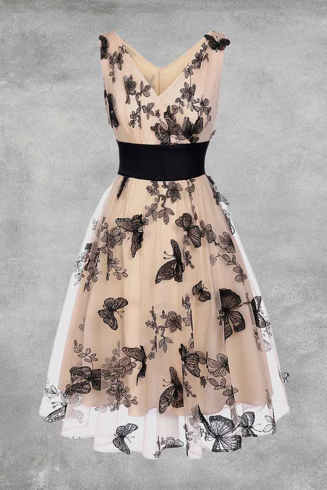 NUDE 1950S LACE BUTTERFLY SWING VINTAGE DRESS