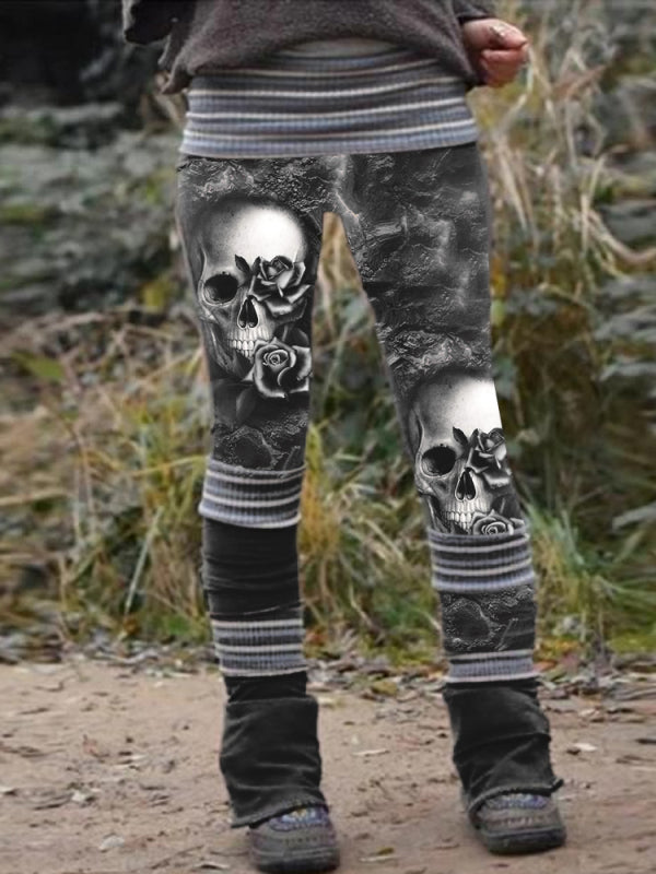 varburcc Women's skeleton pattern stitched thermal integrated Leggings