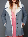 Women Casual Plain Turn-Down Collar Plus Size Buttoned Long Sleeve Coat