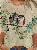 Women's Funny Couple Owls Print Casual Top