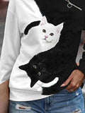 Casual Cat Print Zip Long Sleeve Sweatshirt