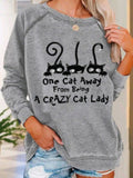 Round Neck Casual Loose Cat Print Sweatshirt