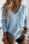 Fashion Casual Solid Patchwork V Neck Sweaters(8 colors)