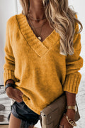 Fashion Casual Solid Patchwork V Neck Sweaters(8 colors)