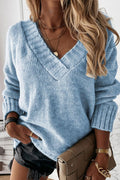 Fashion Casual Solid Patchwork V Neck Sweaters(8 colors)