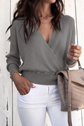 Casual Solid Split Joint V Neck Tops Sweater(5 Colors)