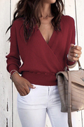 Casual Solid Split Joint V Neck Tops Sweater(5 Colors)