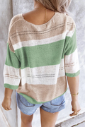 Casual Striped Patchwork V Neck Tops(3 colors)